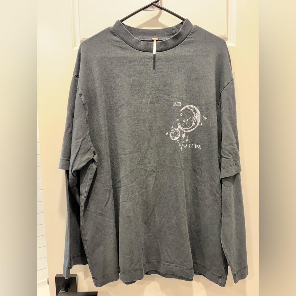 Free People astrological Charcoal Long Sleeve Tee EUC